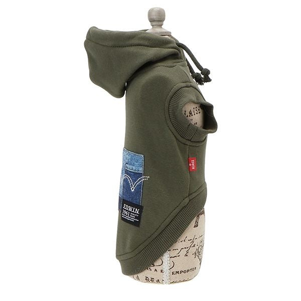 エドウイン EDWIN デニムパッチ風パーカー【犬服 ドッグウエア ウエア トップス パーカー フーディ スウェット トレーナー カジュアル】