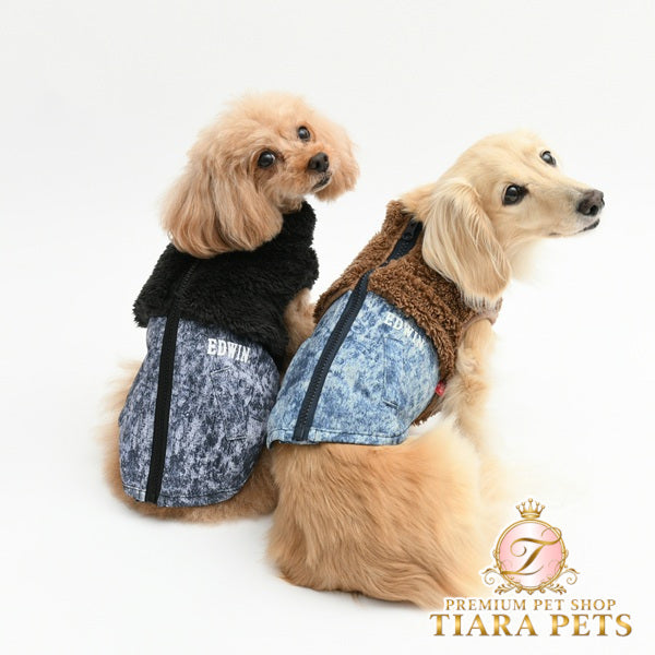 エドウイン EDWIN デニムプリントボアベスト【犬服 ドッグウエア ウエア アウター ボア ベスト カジュアル】
