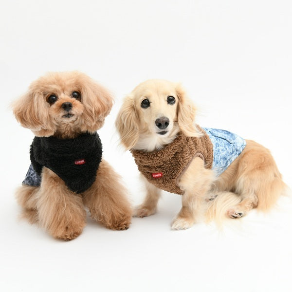 エドウイン EDWIN デニムプリントボアベスト【犬服 ドッグウエア ウエア アウター ボア ベスト カジュアル】