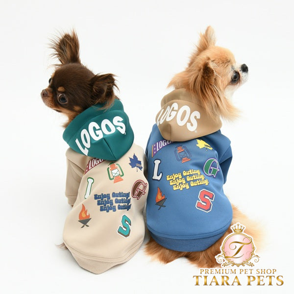 ロゴス LOGOS パッチ風デザインパーカー【犬服 ドッグウエア ウエア トップス パーカー フーディ スウェット トレーナー カジュアル】