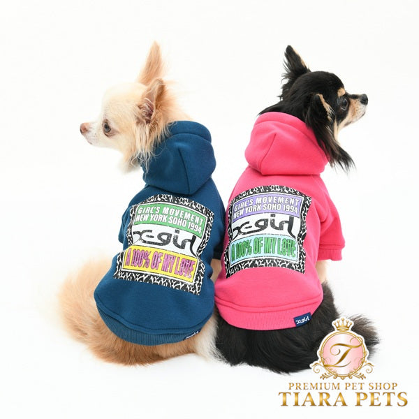 エックスガール X-girl ヒョウ柄ボックスロゴパーカー【犬服 ドッグウエア ウエア トップス フーディ パーカー カジュアル】