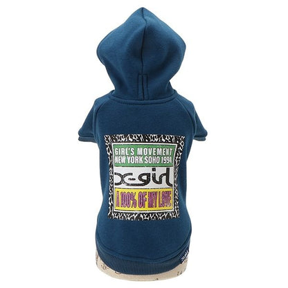 エックスガール X-girl ヒョウ柄ボックスロゴパーカー【犬服 ドッグウエア ウエア トップス フーディ パーカー カジュアル】