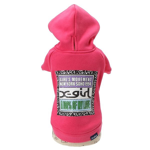 エックスガール X-girl ヒョウ柄ボックスロゴパーカー【犬服 ドッグウエア ウエア トップス フーディ パーカー カジュアル】
