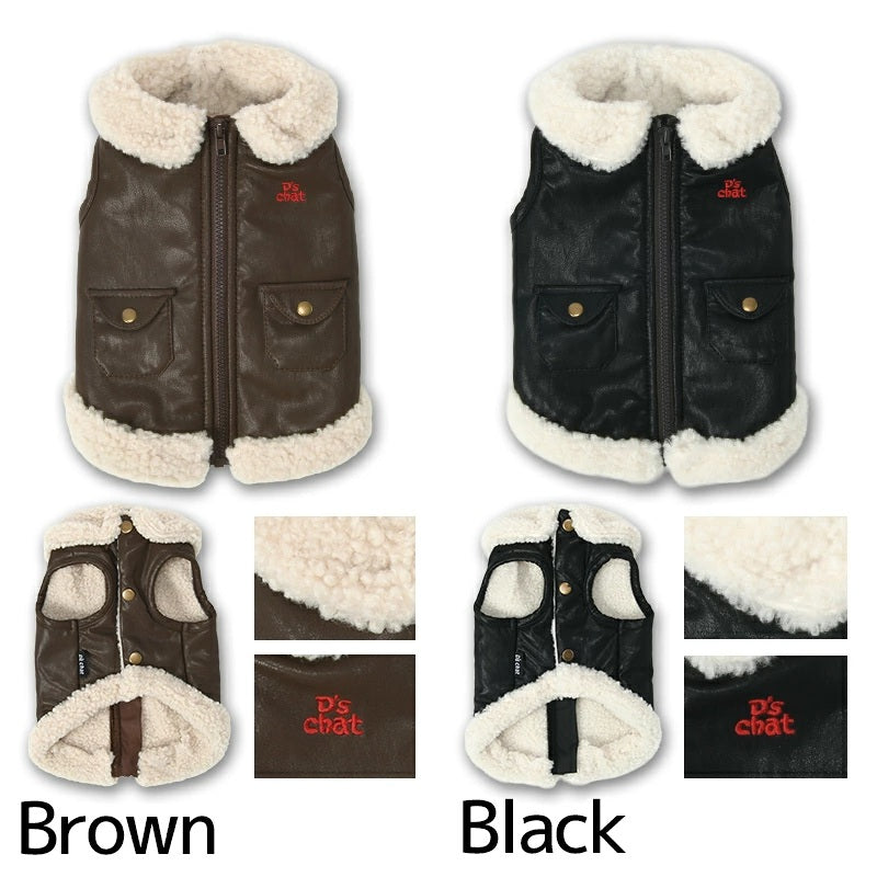 ディーズチャット D's CHAT ☆予約品☆ レザーボアアウター【犬服 ドッグウェア アウター ジャケット コート セレブ】