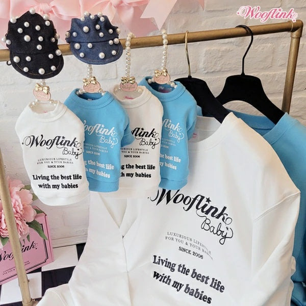 ウーフリンク WOOFLINK LIVING THE BEST LIFE WITH MY BABIES【小型犬 犬服 ウエア トップス スウェット パーカ セレブ】
