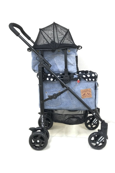 Mother Cart Lapre Denim Upper and Lower Tier Set [Small Dog Carry Bag Carry  Cart Pet Cart Pet Buggy Dog Supplies]