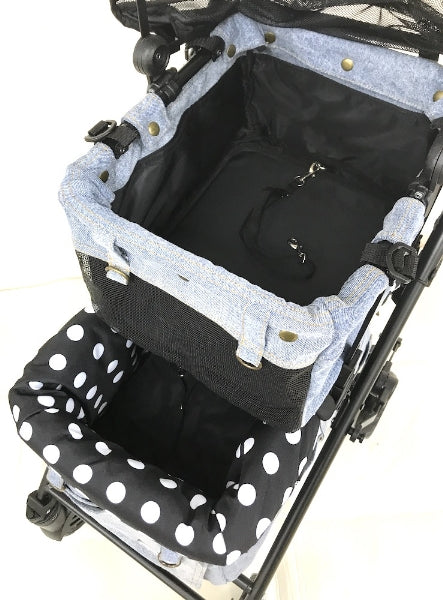 Mother Cart Lapre Denim Upper and Lower Tier Set [Small Dog Carry Bag Carry  Cart Pet Cart Pet Buggy Dog Supplies]