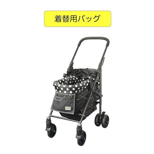 [For changing] Mother Cart Lapres L size black denim [Small dog carrier  bag, carrier cart, pet cart, pet buggy, dog supplies]